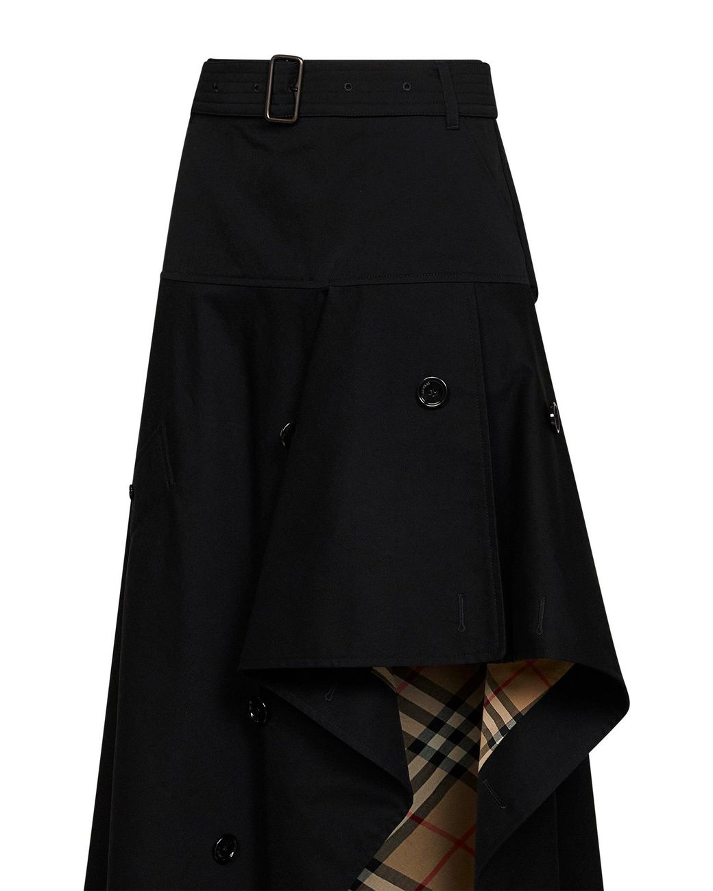 Burberry Black Skirt Asymmetric Cotton Trench With Belt