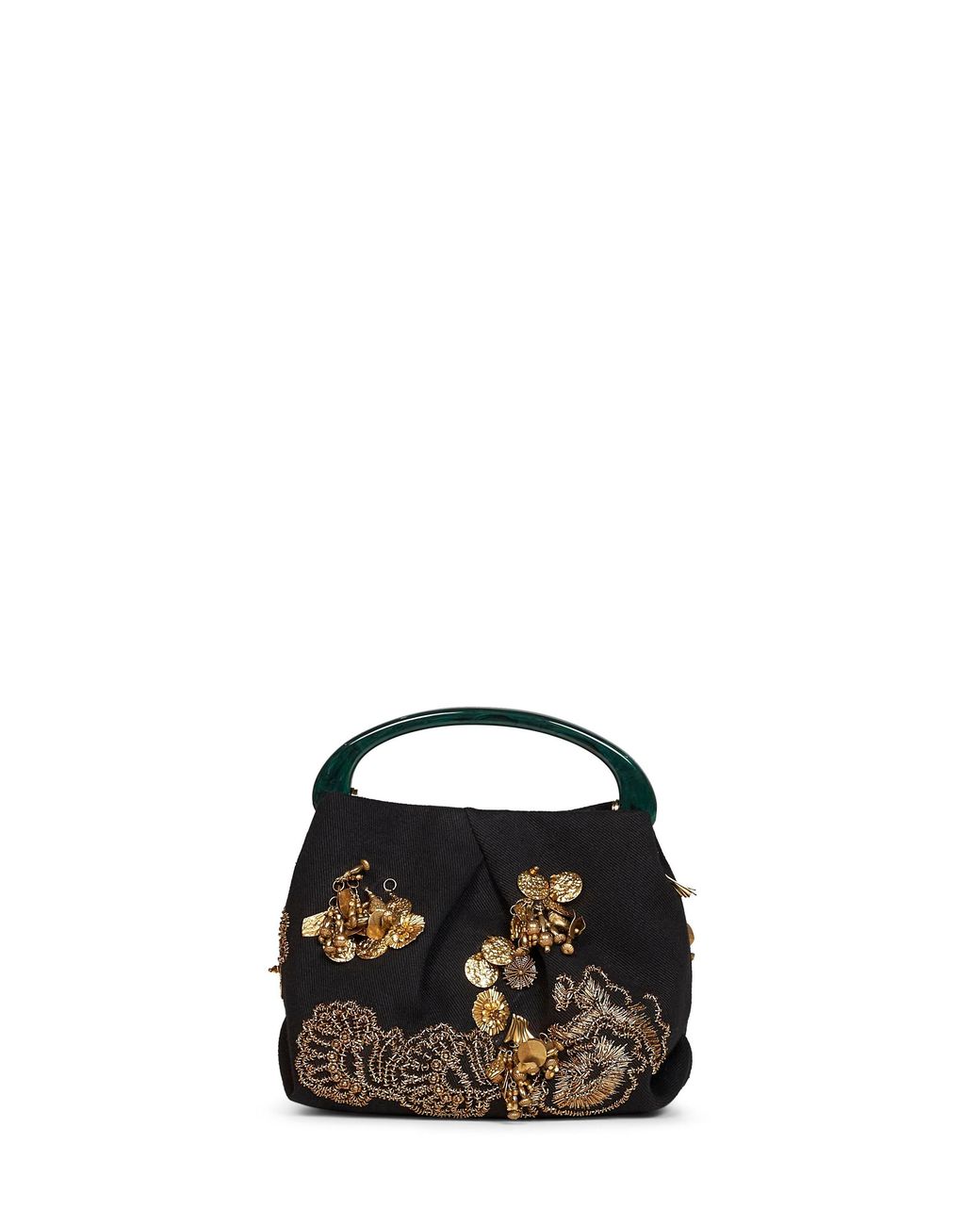 Dries Van Noten Black Crispino709 Small Embroidered Pleated Bag
