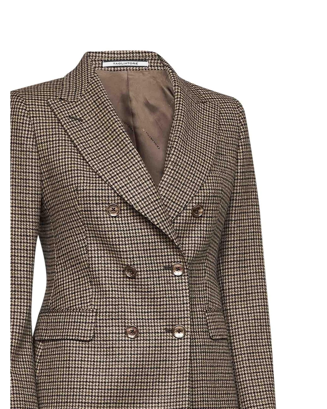 Tagliatore Brown Tobacco Houndstooth Wool Blend Coreen Double-Breasted Blazer