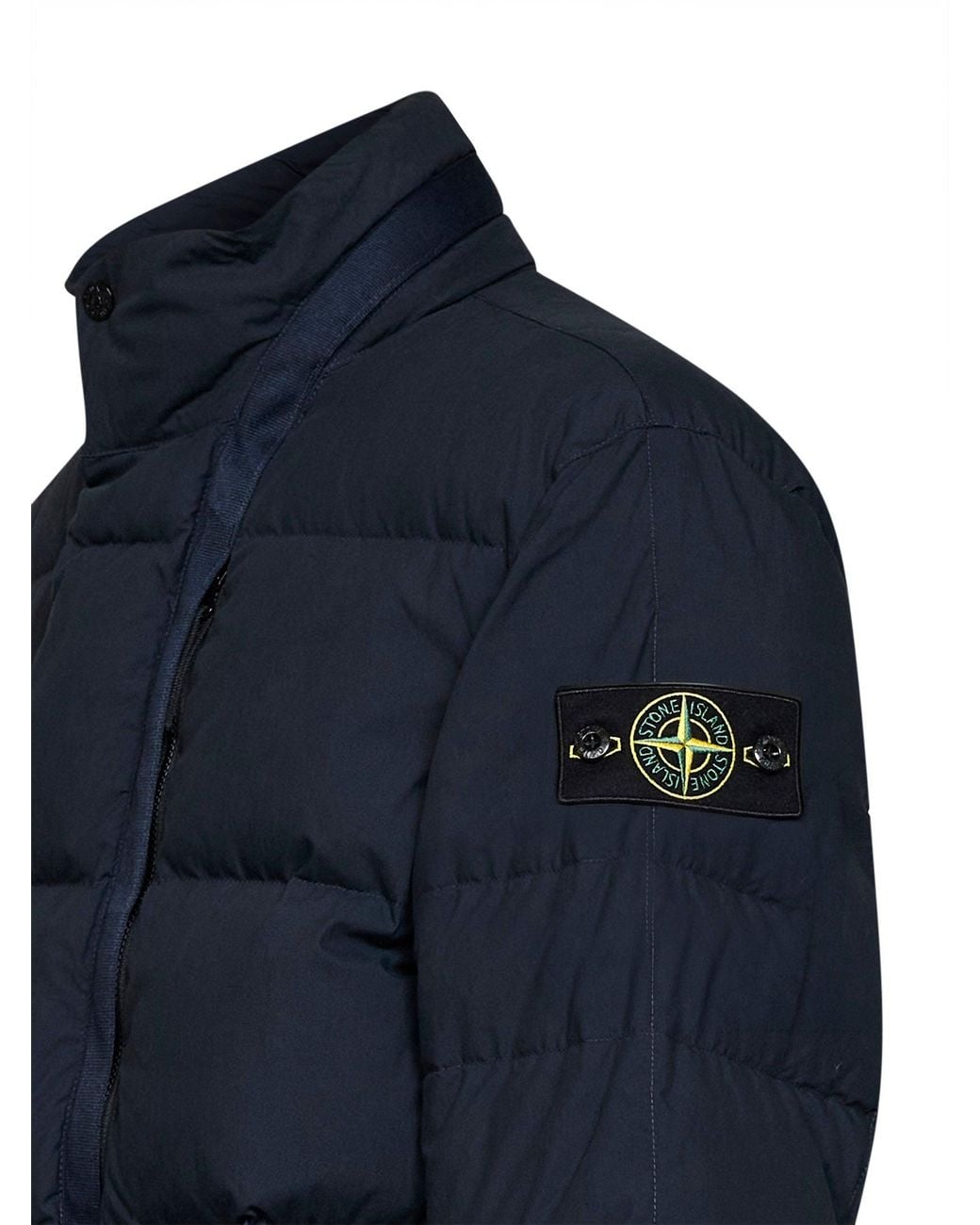 Stone Island Blue Cotton Nylon Tela Hooded Down Jacket for men