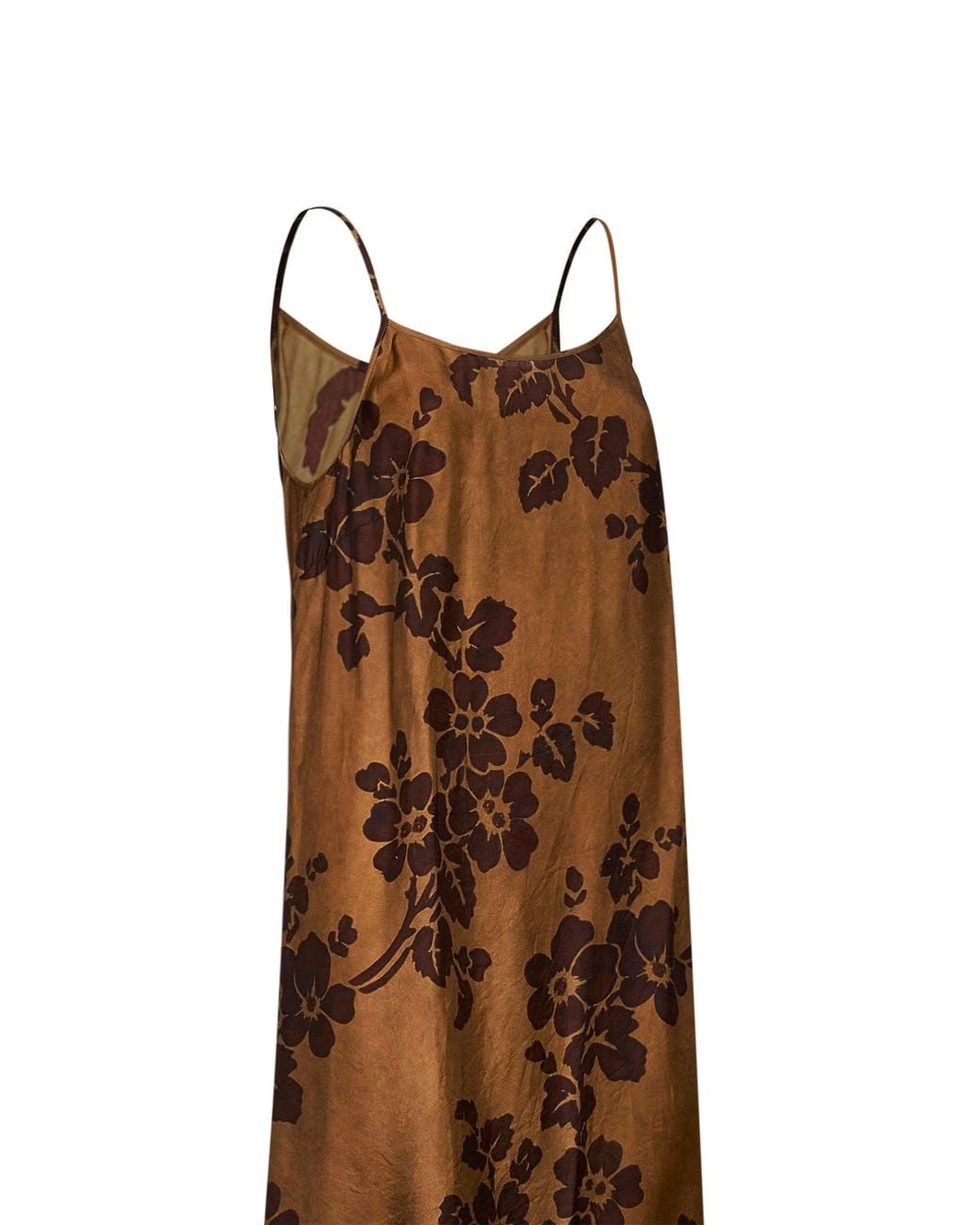 Uma Wang Brown Tan Viscose And Cupro Printed Anaya Long Lingerie Dress