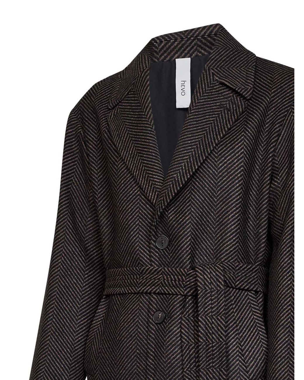 Hevò Black And Taupe Herringbone Wool-Blend Ostuni Single-Breasted Belted Coat for men