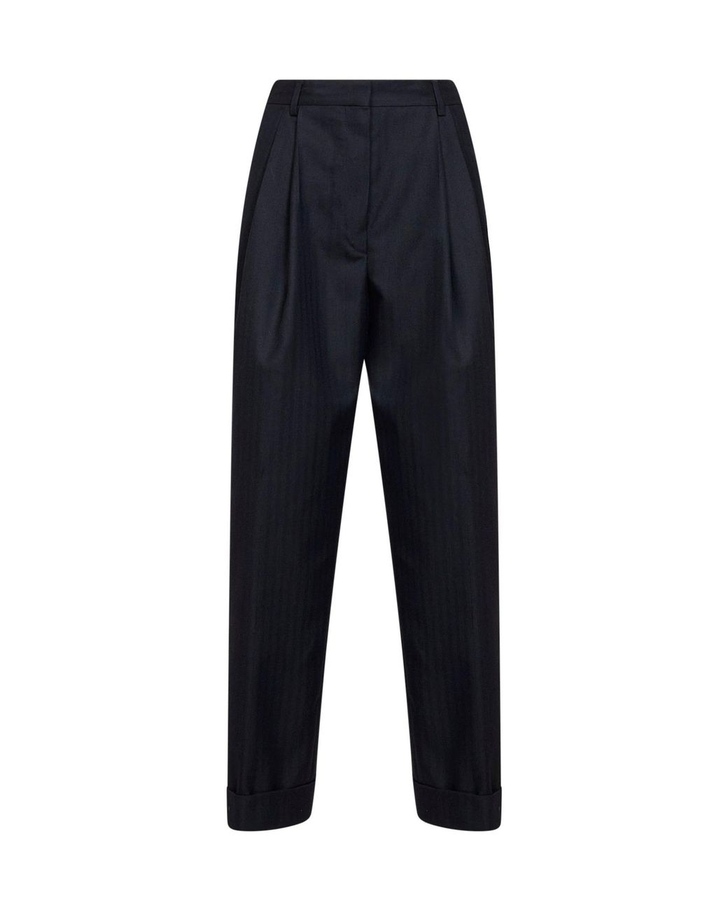 Dries Van Noten Blue Chevron Wool Pantan Double-Pleated Trousers
