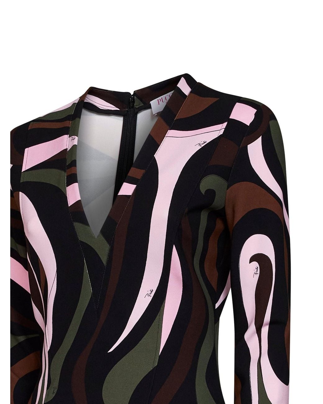Emilio Pucci Black Khaki And Marmo-Print Compact Jersey Mini Dress