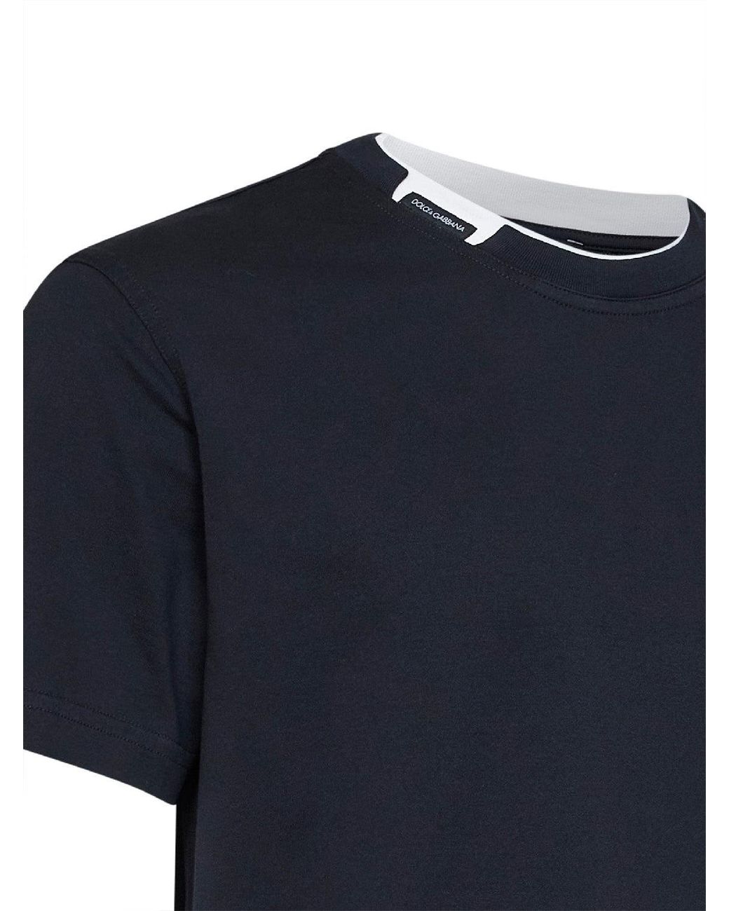 Dolce & Gabbana Blue Dark Cotton Jersey T-Shirt With Logo Label for men