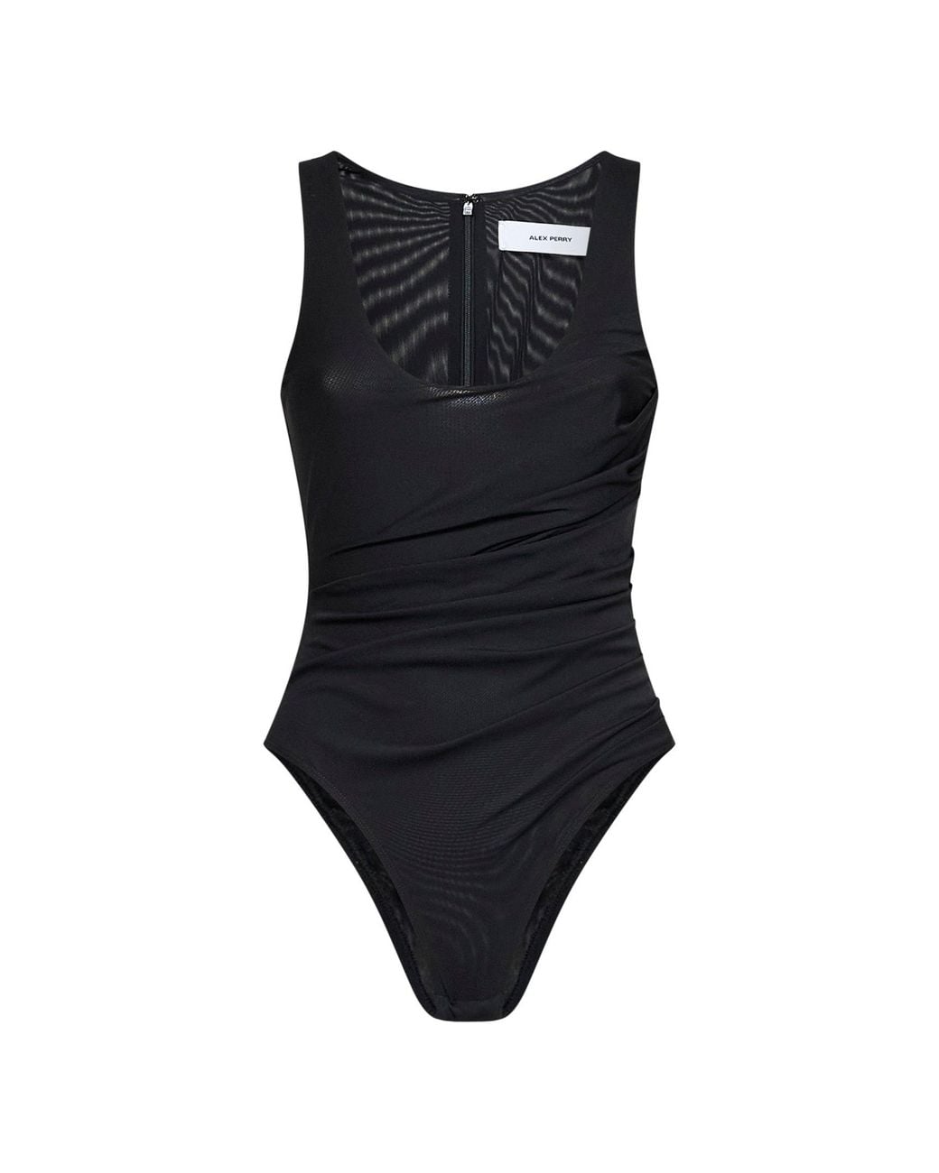 Alex Perry Black Stretch Mesh Ruched Singlet Bodysuit