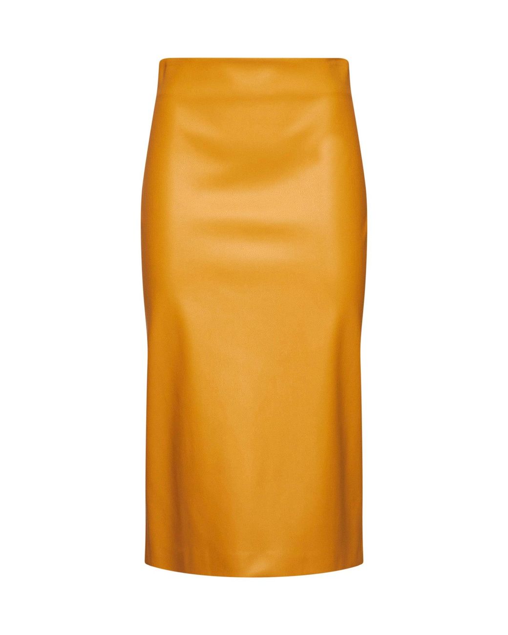 Blanca Vita Orange Midi Pencil Skirt Goccia Faux Leather Ocher Polyurethane