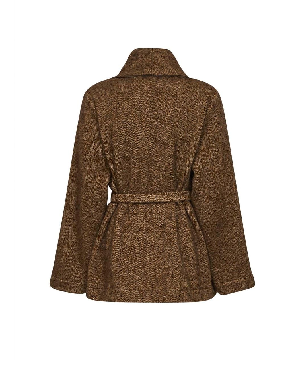 Uma Wang Brown Wool-Blend Chevron Kobina Belted Jacket