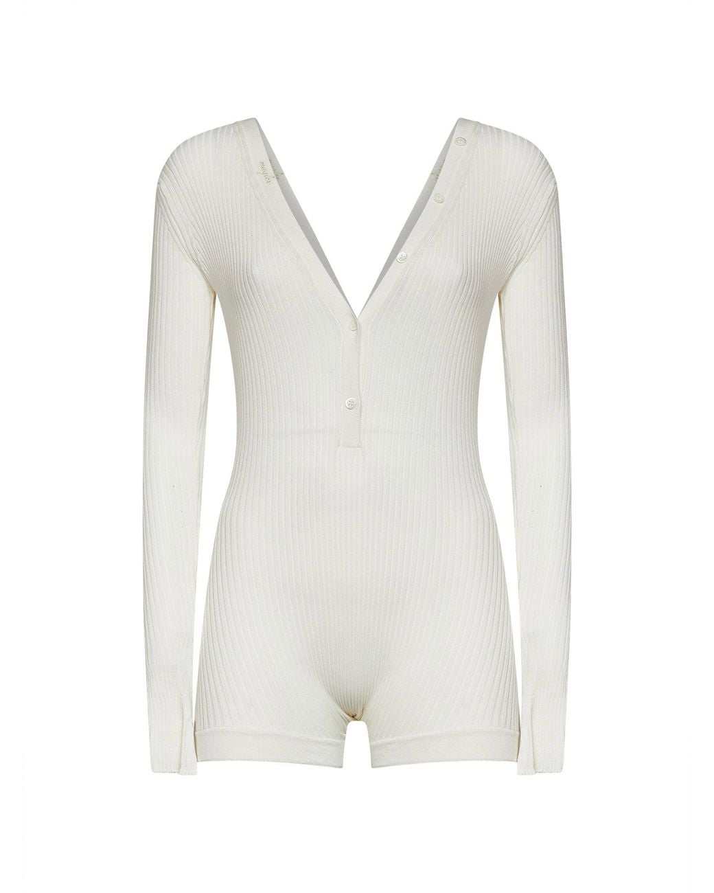 Mugler White Off- Ribbed Cotton Bodyshort