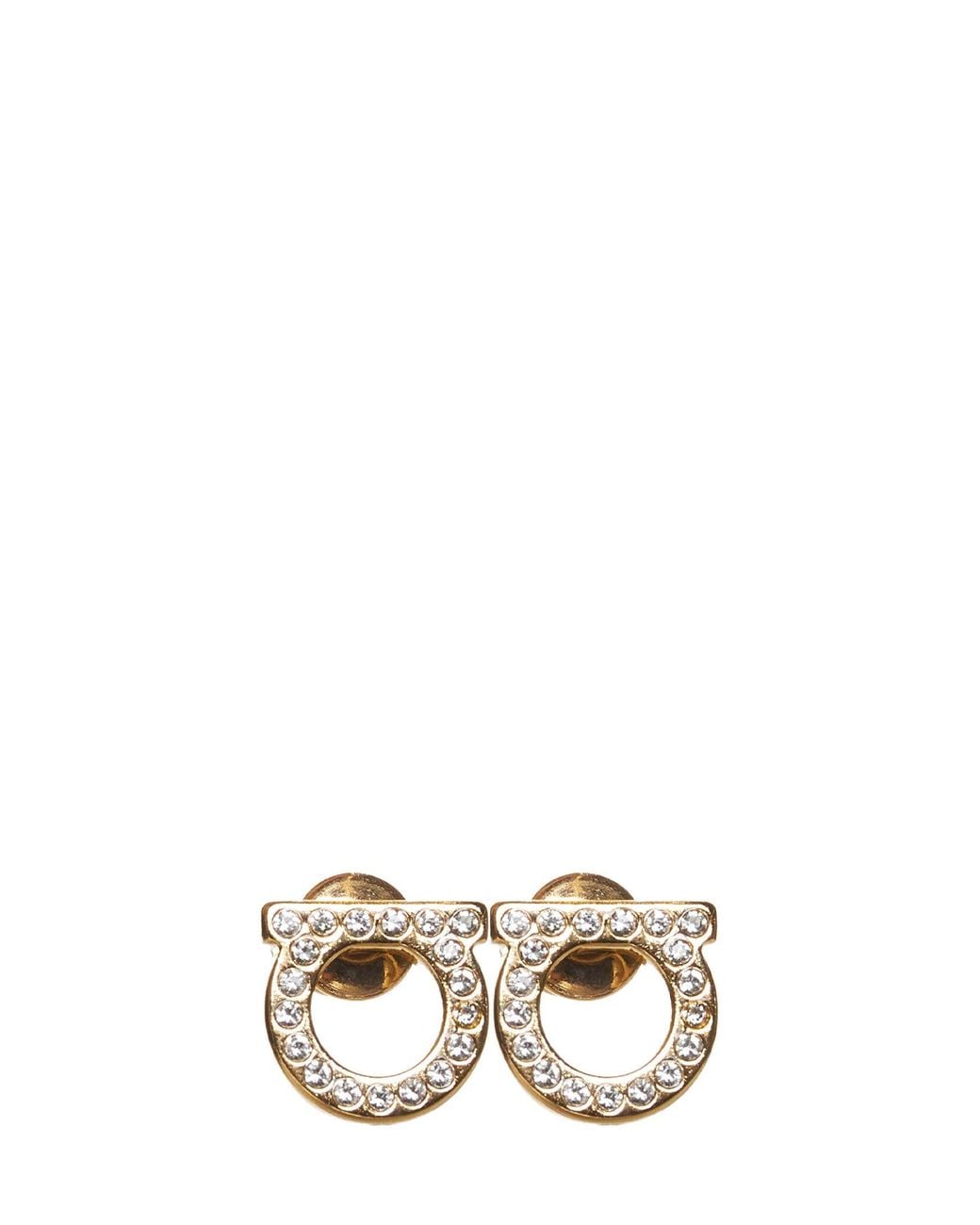 Ferragamo Metallic Rhinestones Gancini Earrings By