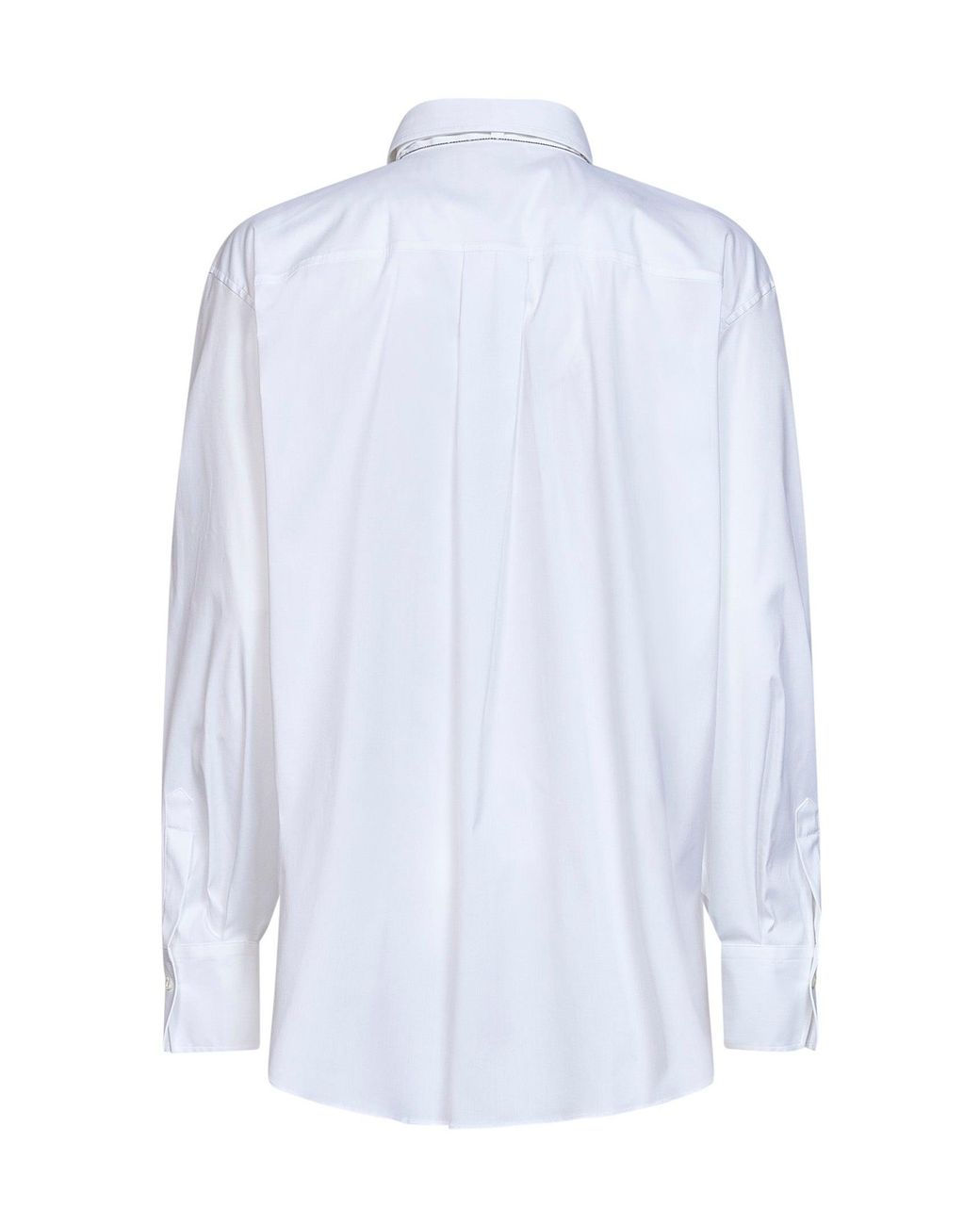 Brunello Cucinelli White Stretch Poplin Shirt With Tie And Monili