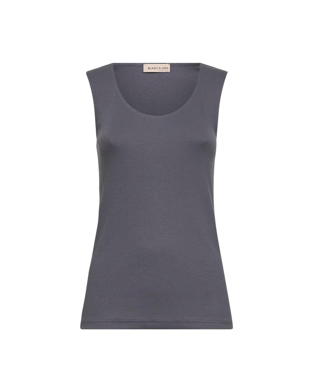 Blanca Vita Gray Ribbed Jersey Heat-Sealed Tank Top