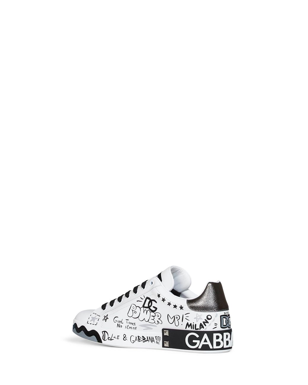 Dolce & Gabbana White Dolce & Gabbana Hand-Painted Leather Portofino Low-Top Sneakers for men
