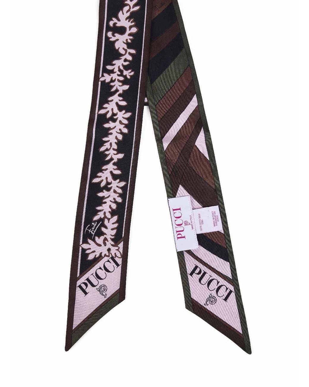 Emilio Pucci White Khaki And Selva And Iride-Prints Silk Twill Bandeau Scarf