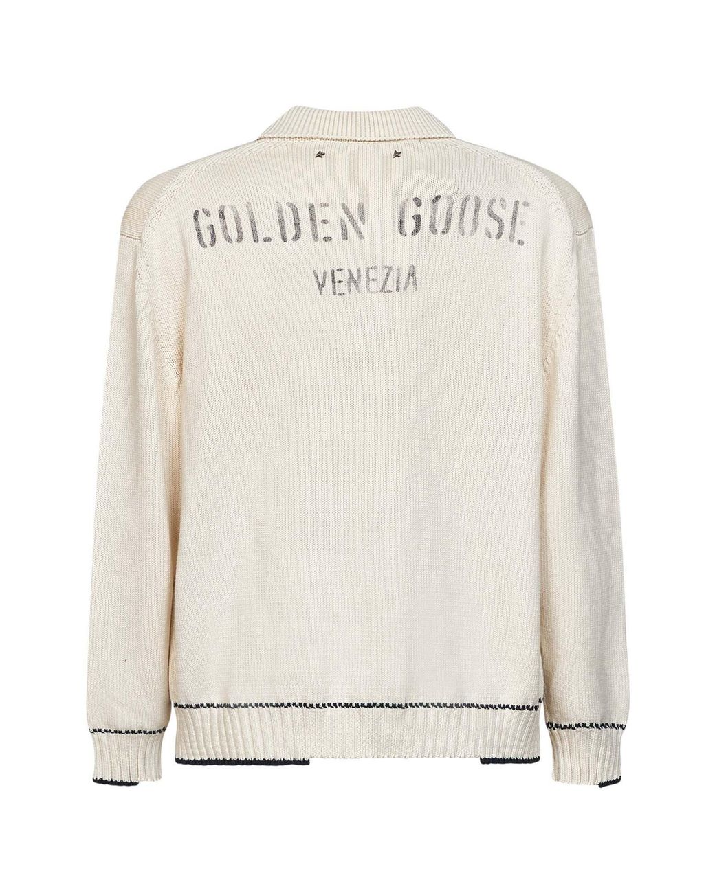 Golden Goose Deluxe Brand White Cotton Knit Polo Shirt With Print for men
