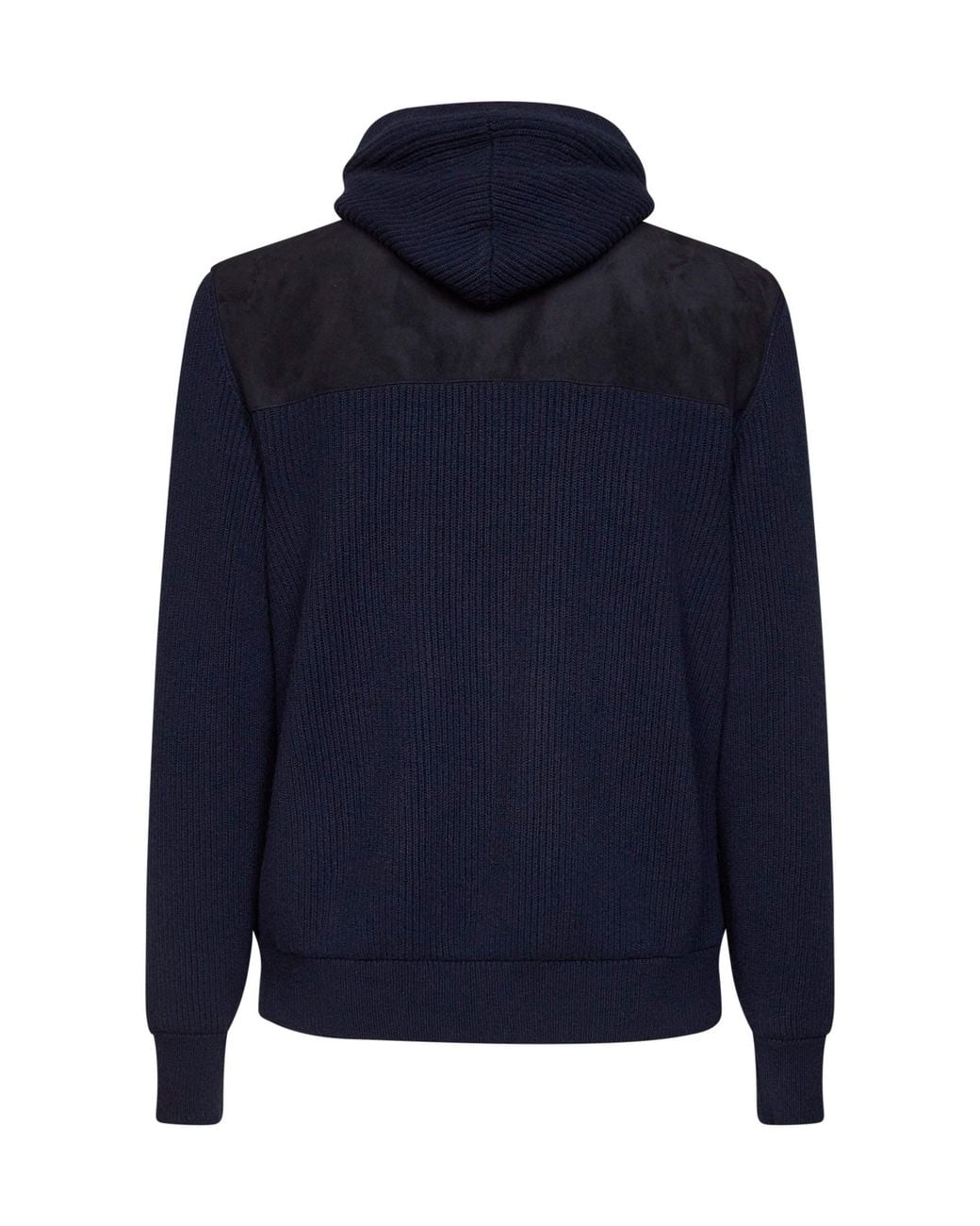 Brunello Cucinelli Blue Hooded Jacket Suede And Knit for men