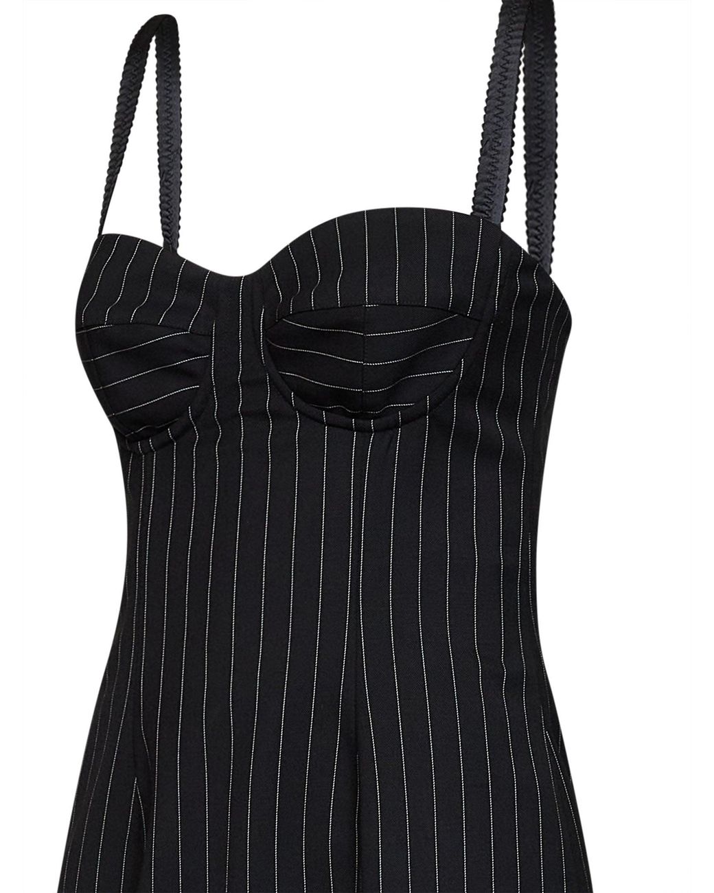 Dolce & Gabbana Black Dolce & Gabbana Stretch Pinstriped Wool Bustier Mini Dress