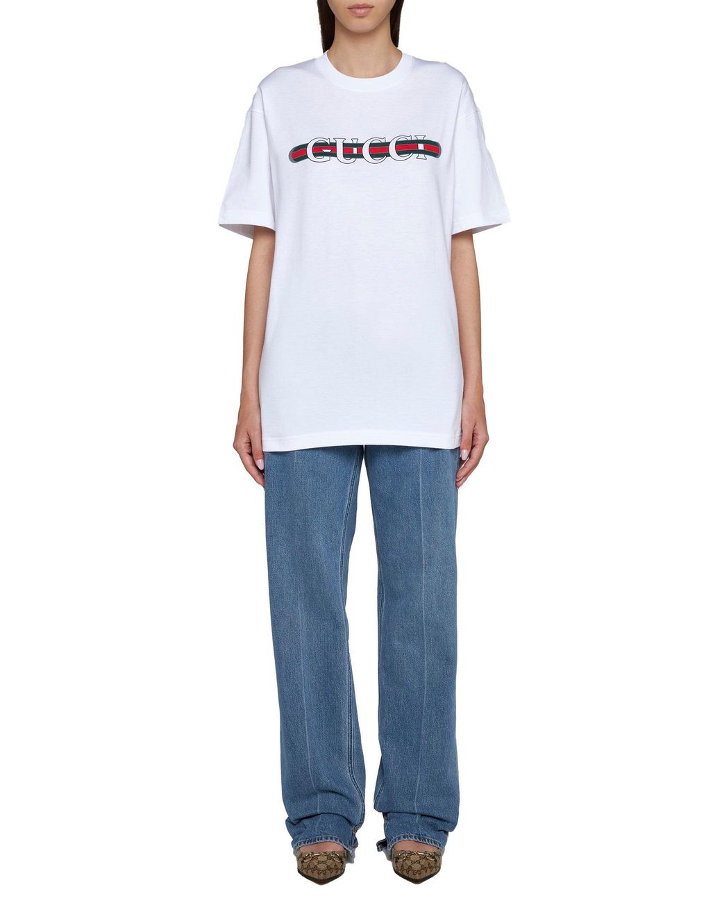 Gucci White Printed Cotton Jersey T-Shirt