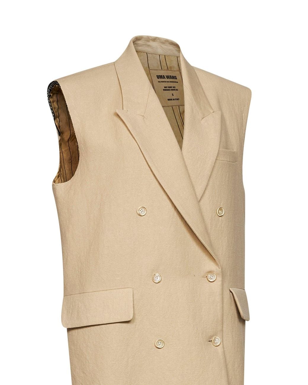 Uma Wang Natural Dirty Linen And Wool Not Knot Double-Breasted Vest