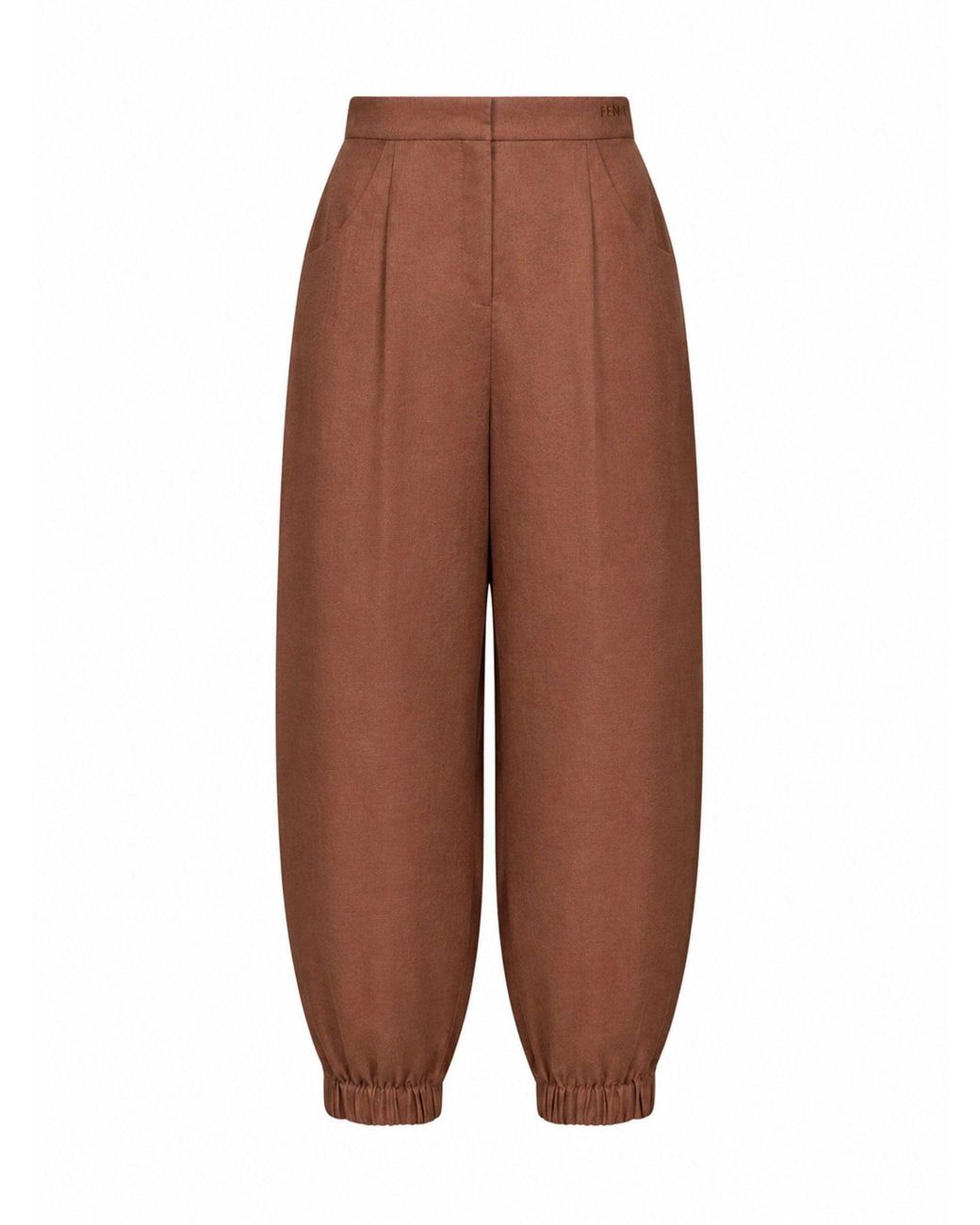 Fendi Brown Trousers High-Rise Linen-Cotton