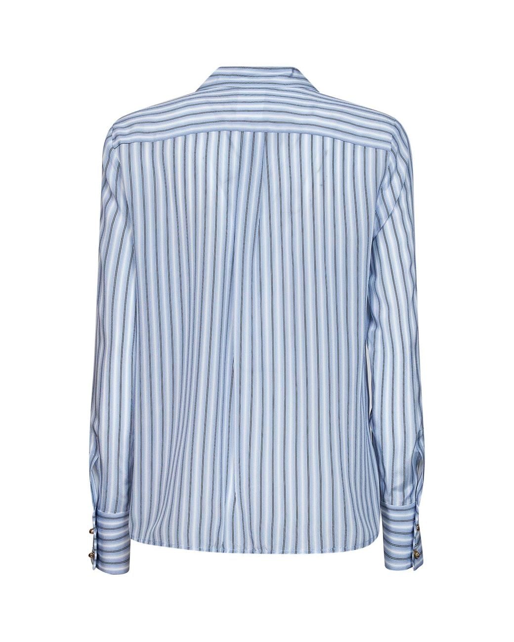 Max Mara Blue Light Crêpe De Chine Mstflirt Striped Shirt