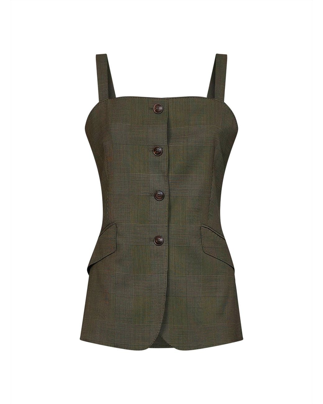Max Mara Green Khaki Glen Plaid Wool Mxmbacca Vest