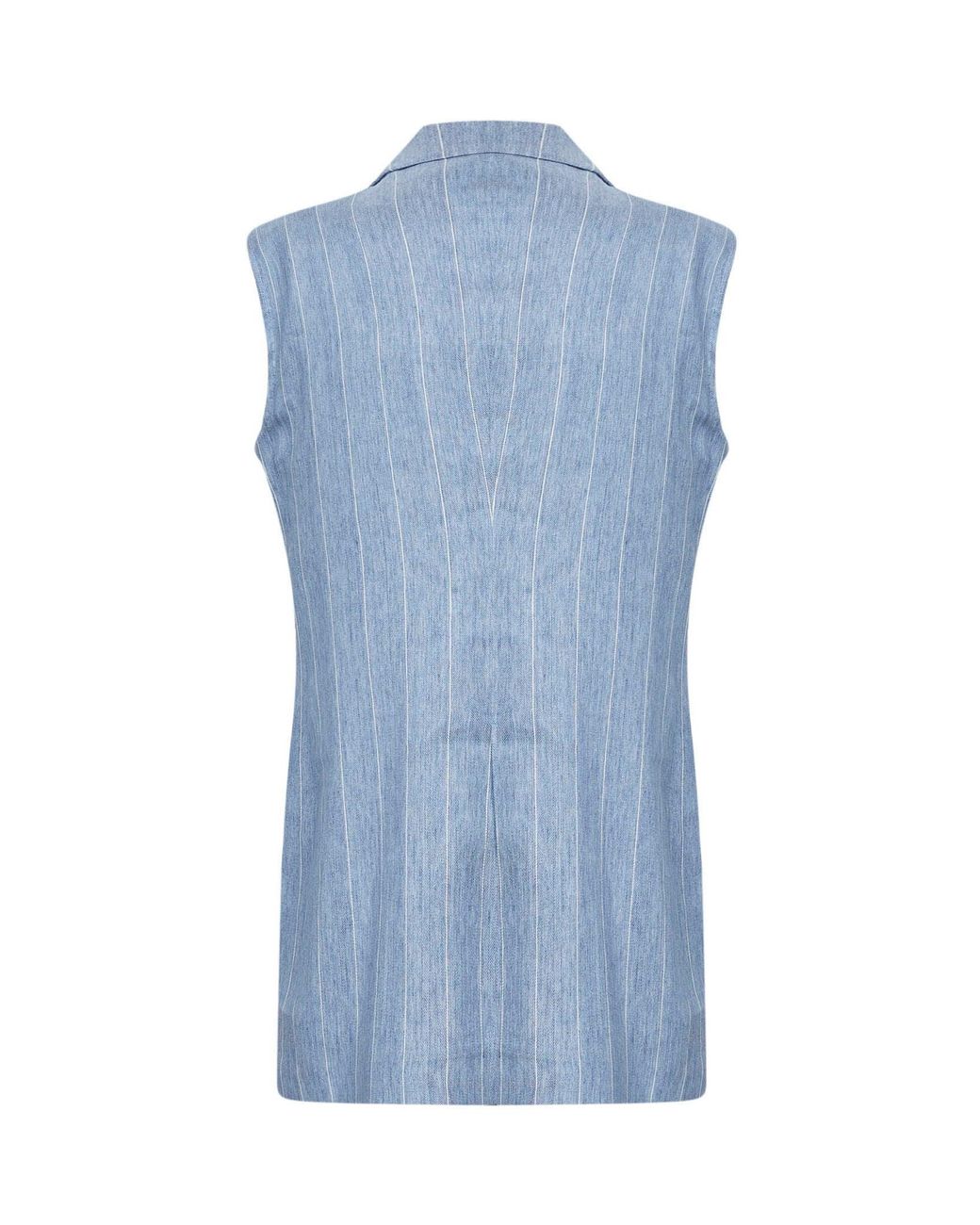 Tagliatore Blue Light Pinstriped Linen Blend Sleeveless Blazer