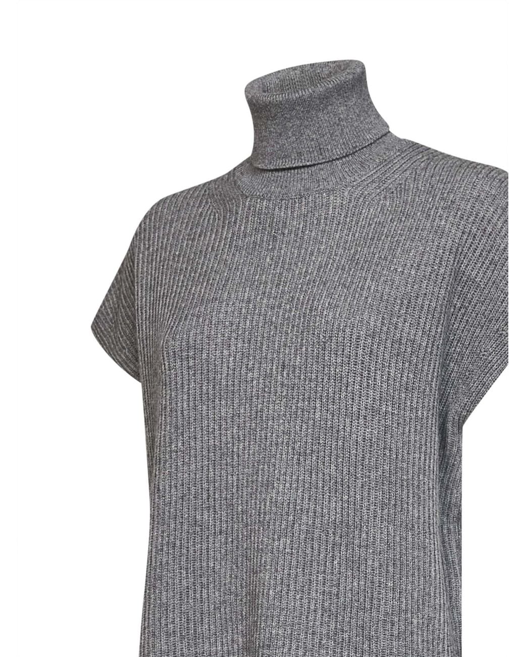 Max Mara Gray Mélange Ribbed Wool And Cashmere Knit Turtleneck Sweater