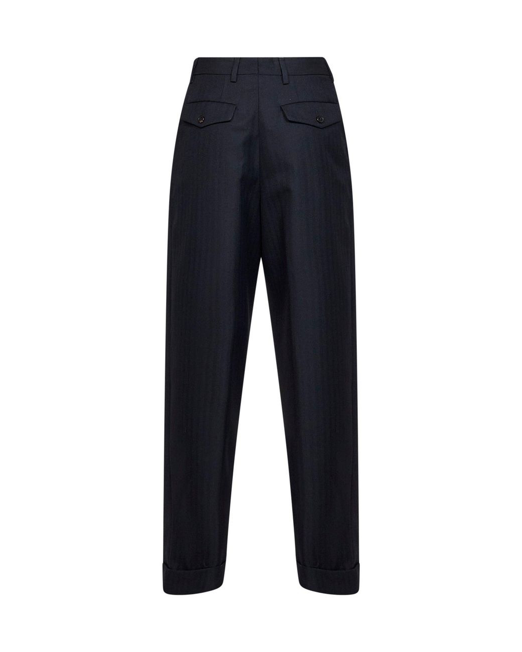Dries Van Noten Blue Chevron Wool Pantan Double-Pleated Trousers