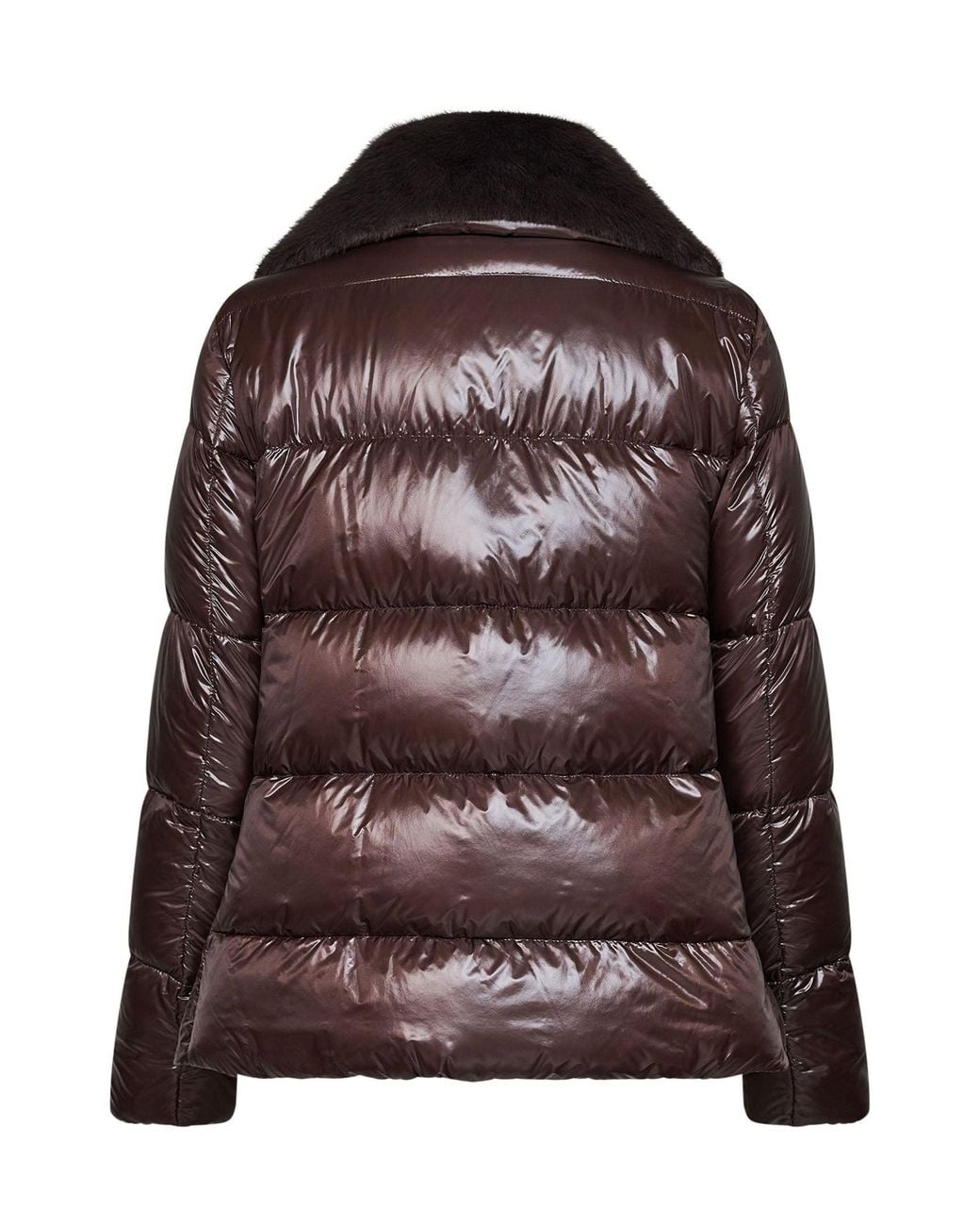 Herno Brown Dark Chocolate Nylon Ultralight And Faux Fur Padded Jacket for men