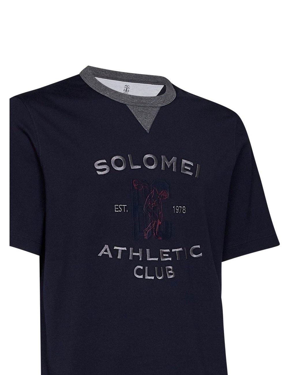 Brunello Cucinelli Blue Cobalt Cotton Jersey Printed T-Shirt for men