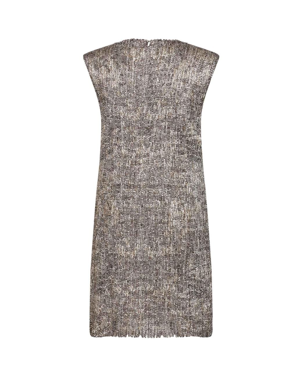 Brunello Cucinelli Gray Dazzling Craquelé Embroidery Mini Dress