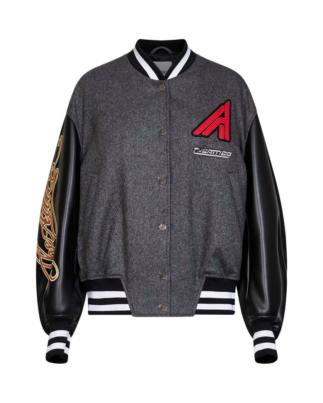The Attico Gray Dark Wool Blend And Leather Varsity Jacket