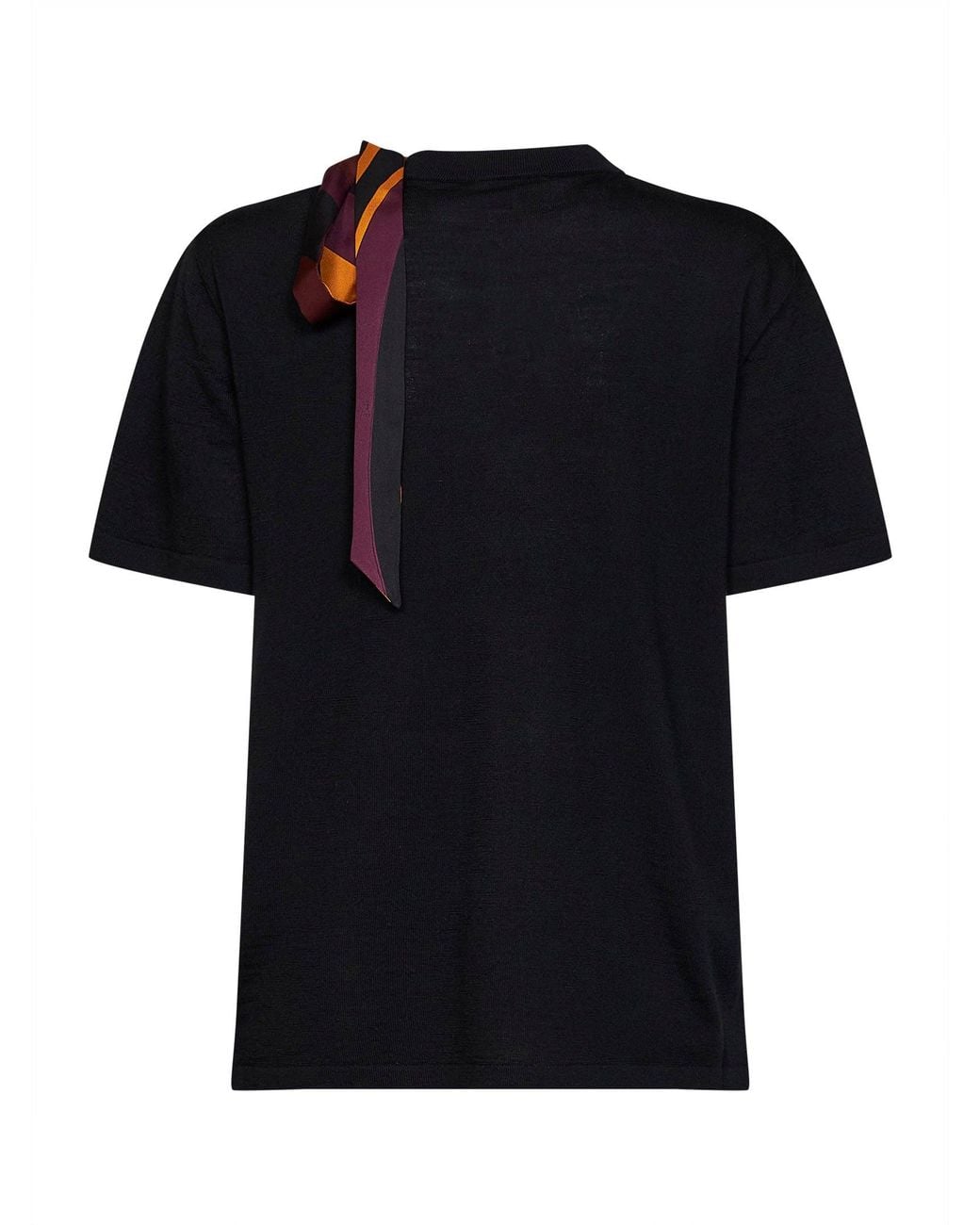Emilio Pucci Black Superfine Wool T-Shirt With Printed Scarf Detail
