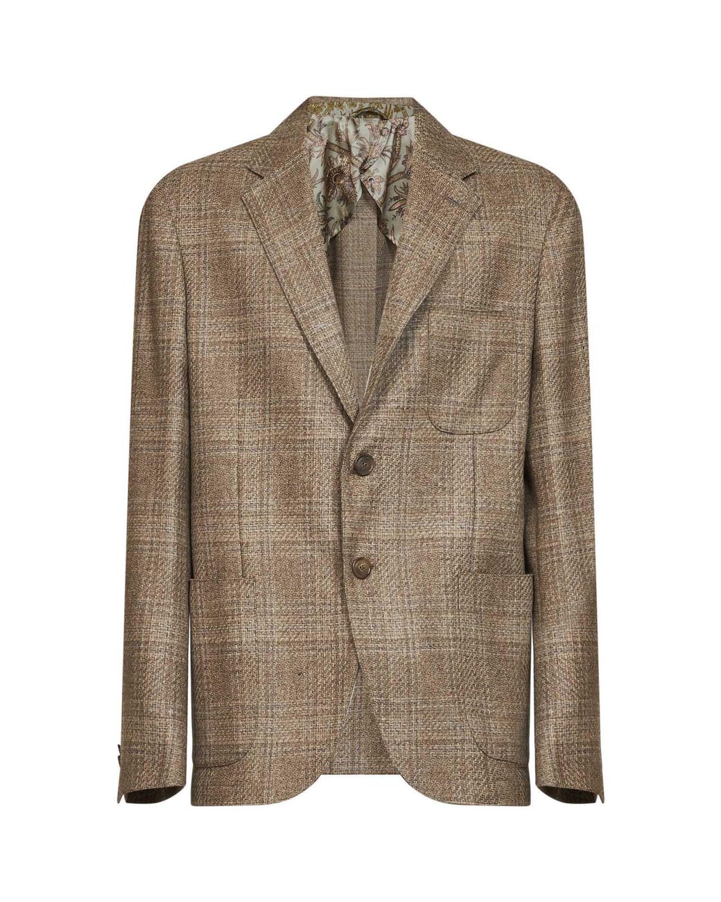 Etro Brown Prince Of Wales Wool Single-Breasted Blazer for men