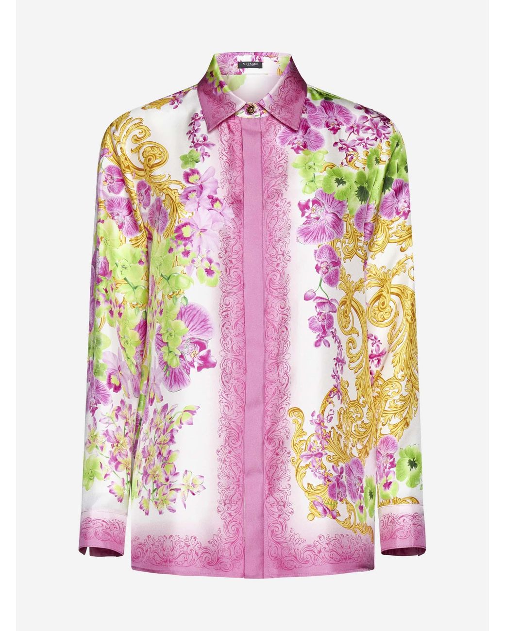 Versace Medusa Orchid Silk Shirt in Pink | Lyst