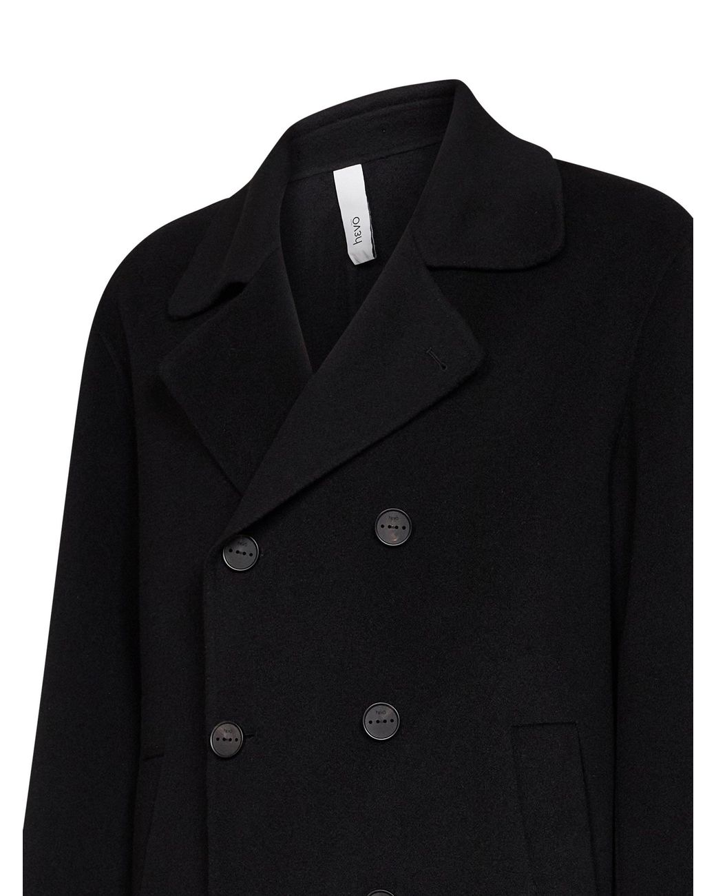 Hevò Black Double Wool Erchie Double-Breasted Coat for men