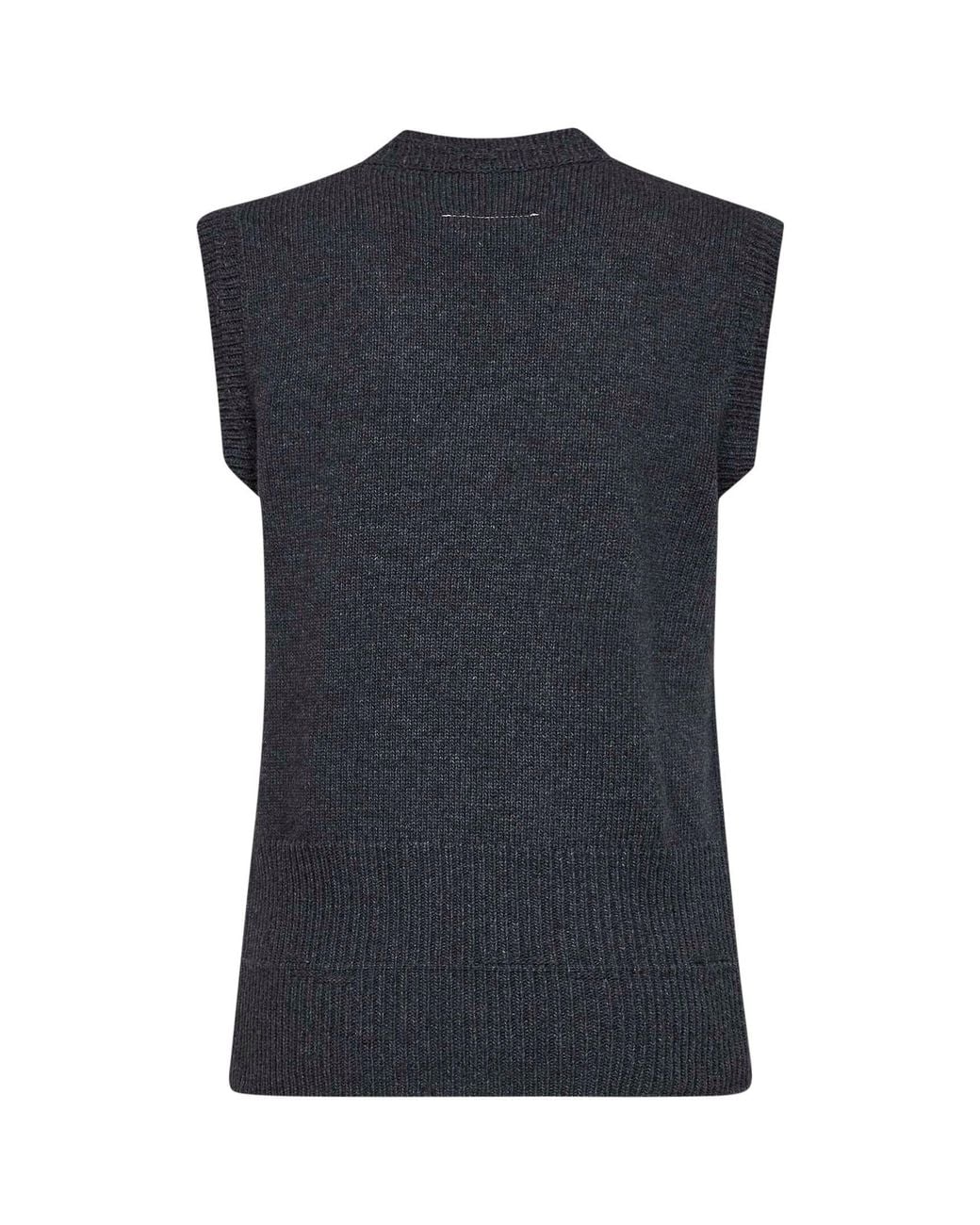 MM6 by Maison Margiela Black Dark Melange Logo Wool Blend Knit Vest