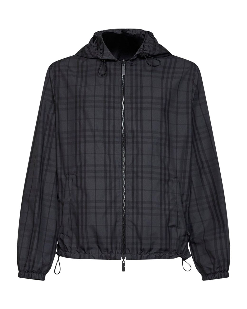 Burberry Black Iron Newport Check Reversible Hooded Jacket for men