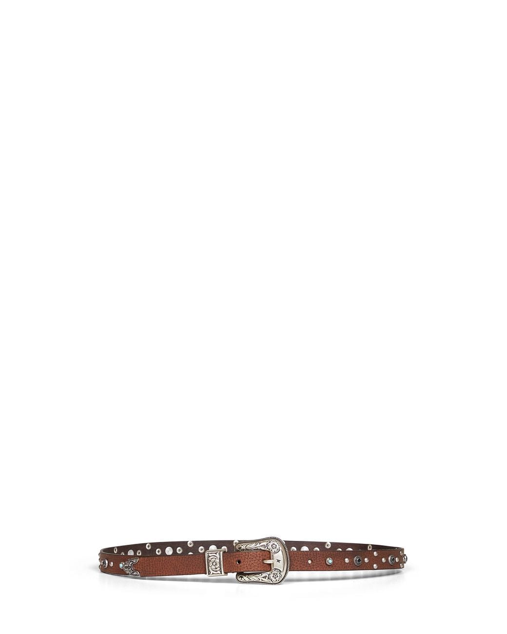Golden Goose Deluxe Brand White Washed Leather Lace Thin Belt With Stud Details