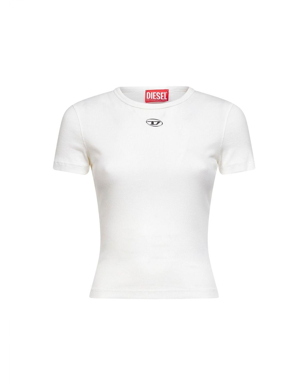 DIESEL White Ribbed Stretch Jersey T-Ele-Long-Od T-Shirt