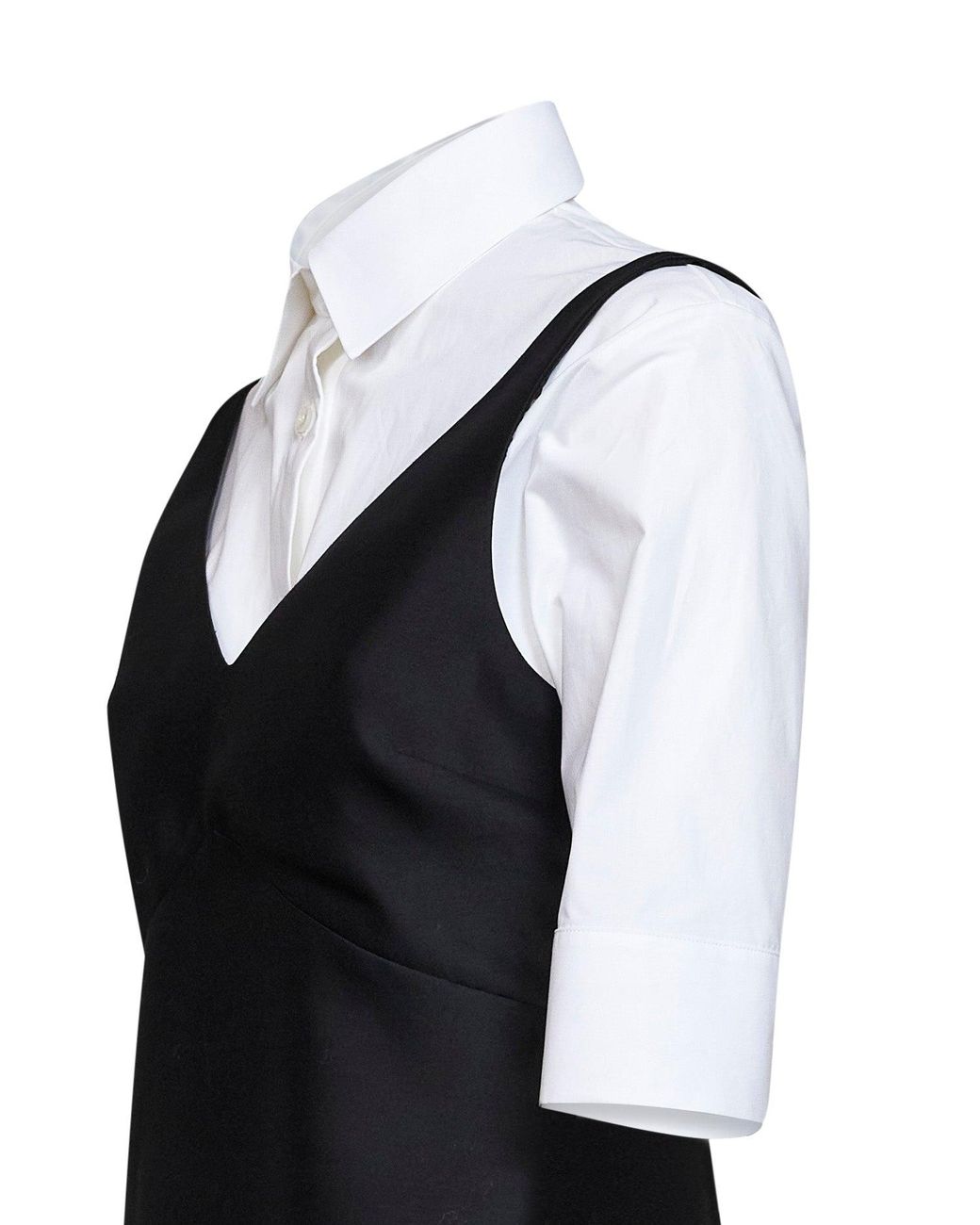 Balenciaga Black Wool And Silk Blend Mini Hybrid Shirt Dress