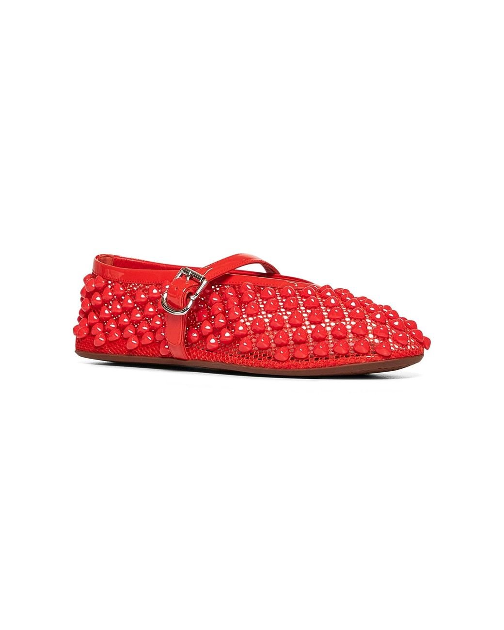 Alaïa Studded Mesh Ballet Flats in Red | Lyst