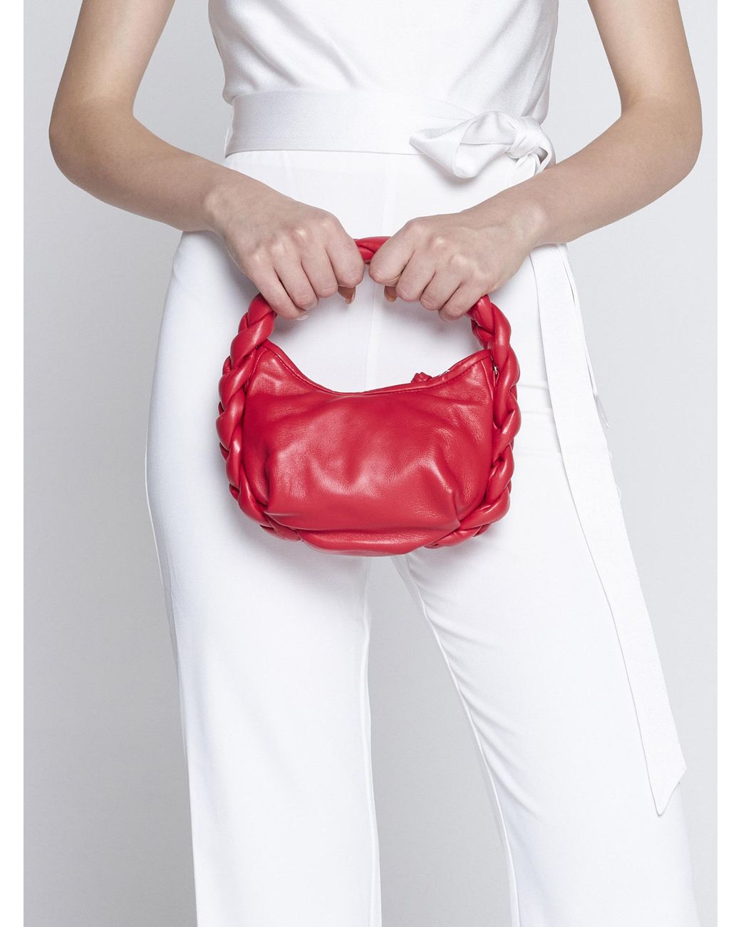 $600 Hereu Women's Red Espiga Braided Leather Top-Handle Shoulder Bag