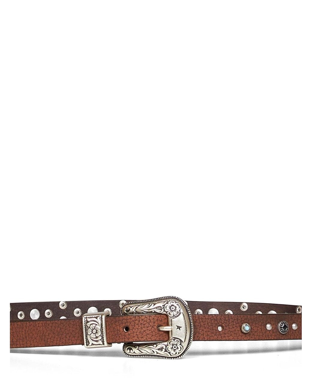 Golden Goose Deluxe Brand White Washed Leather Lace Thin Belt With Stud Details