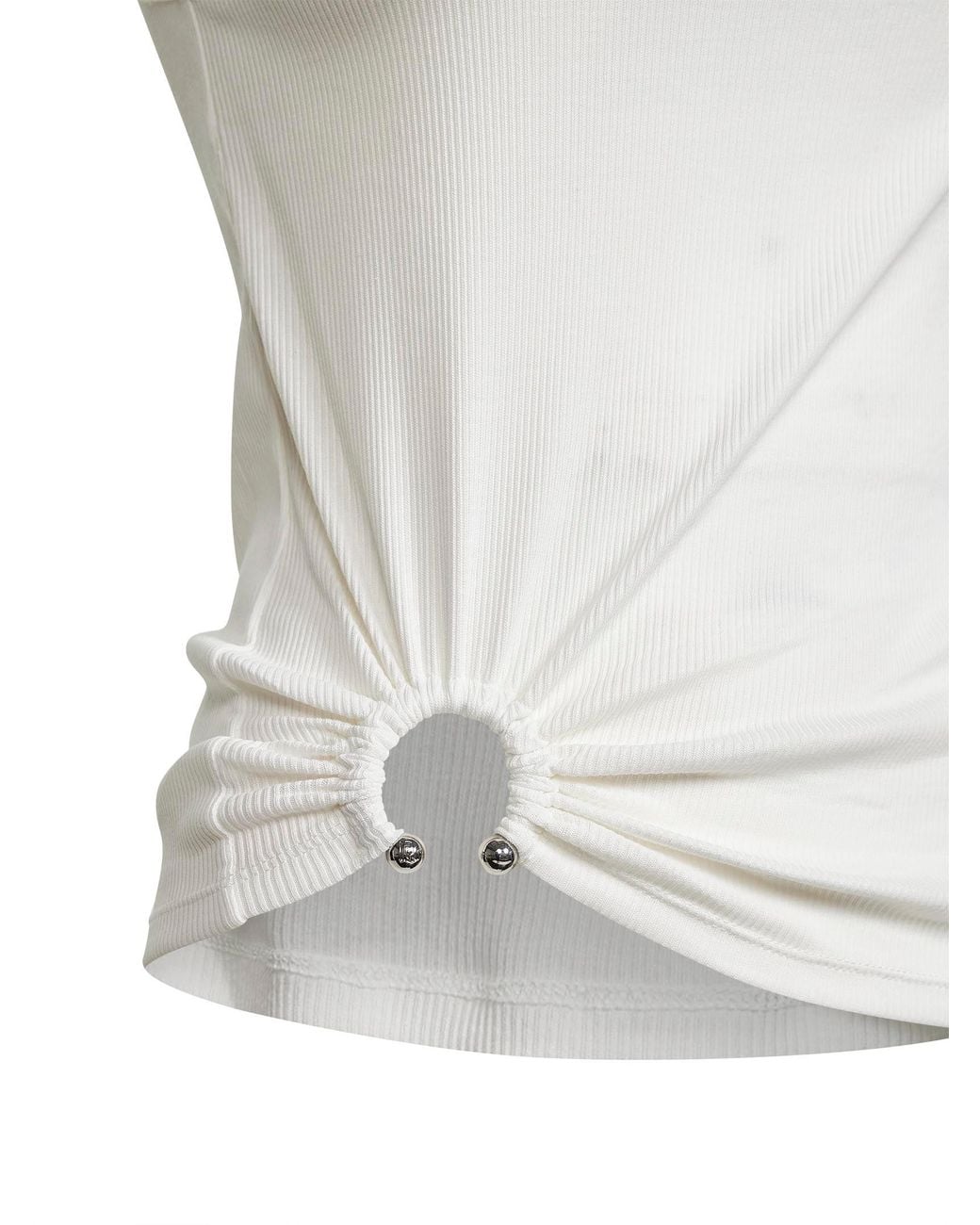 Rabanne White Ribbed Stretch Cotton Tank Top With Piercing