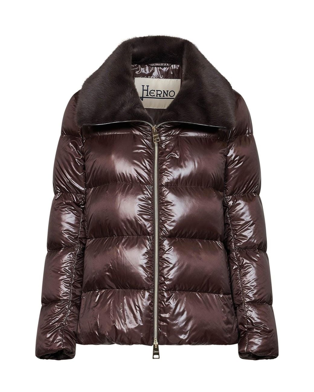 Herno Brown Dark Chocolate Nylon Ultralight And Faux Fur Padded Jacket for men
