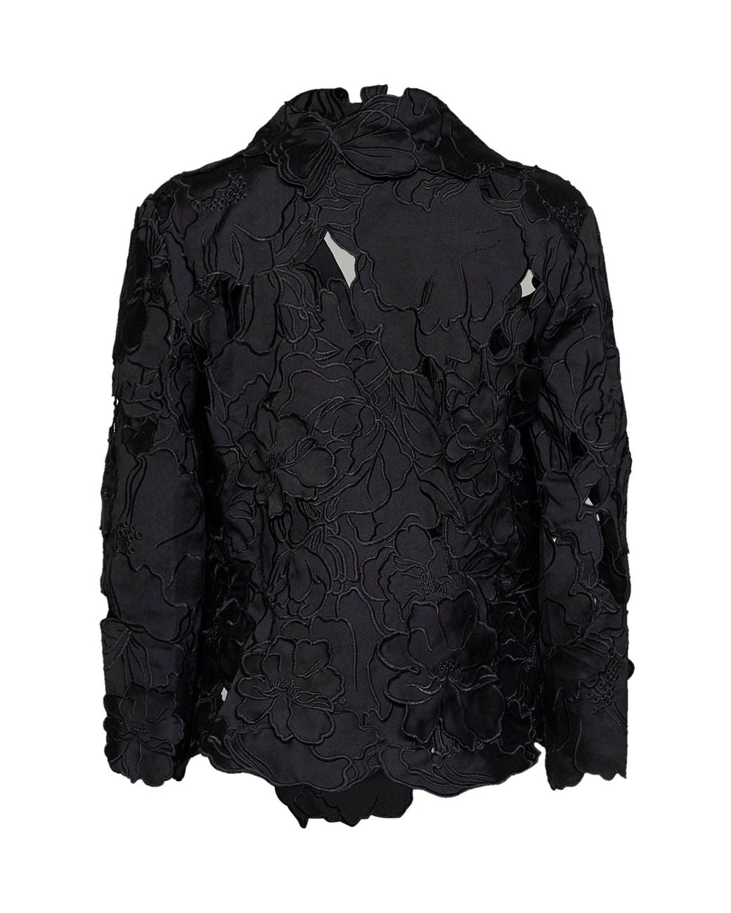 Costarellos Black Floral-Cut Embroidery Satin Tesha Blazer