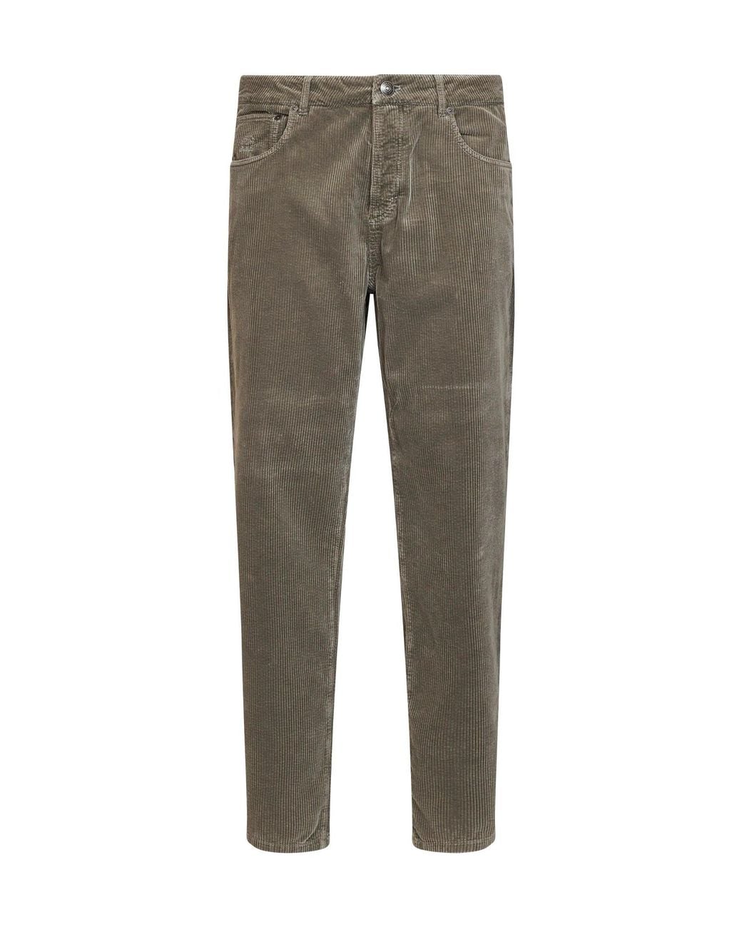 Brunello Cucinelli Gray Mud Garment-Dyed Cotton Corduroy Trousers for men
