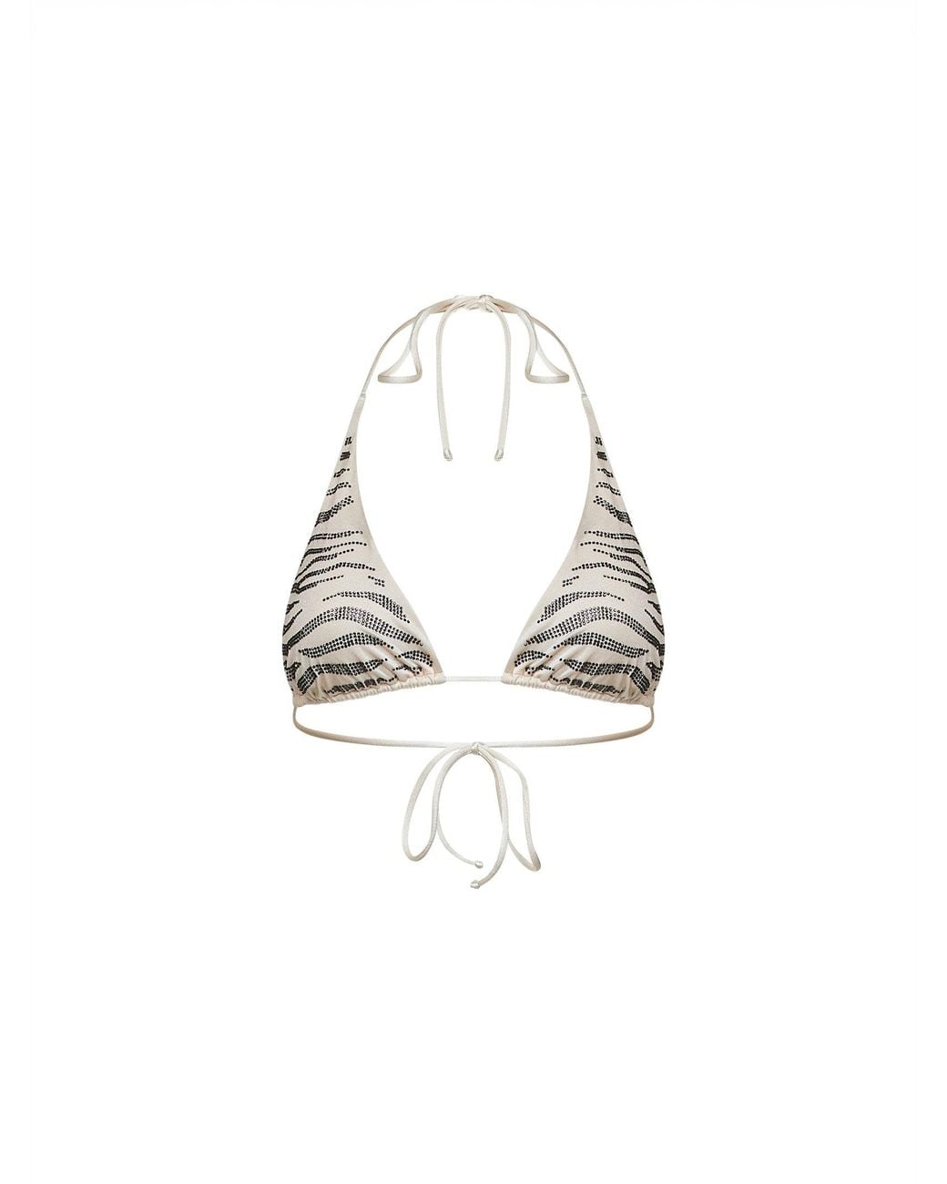 Mc2 Saint Barth White Rhinestone-Embellished Zebra Pattern Lycra Guiana Triangle Bikini Top
